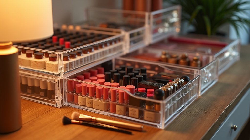 makeup organizer in use