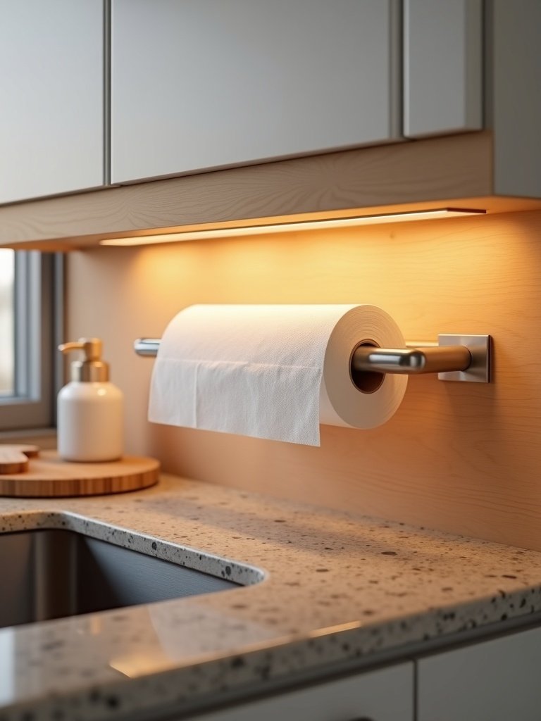 cabinet towel holder in action