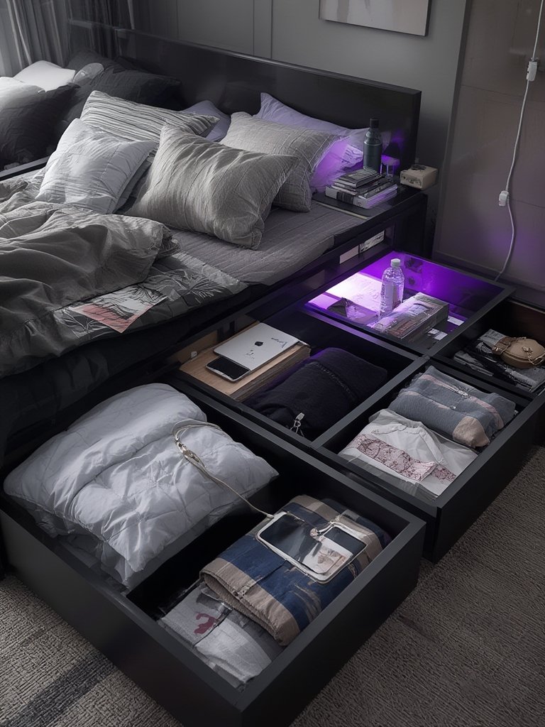 storage bed in action