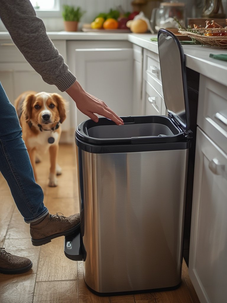 kitchen trashcan in action