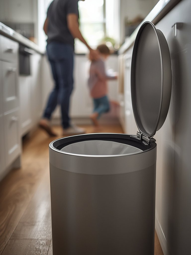 kitchen trashcan in action
