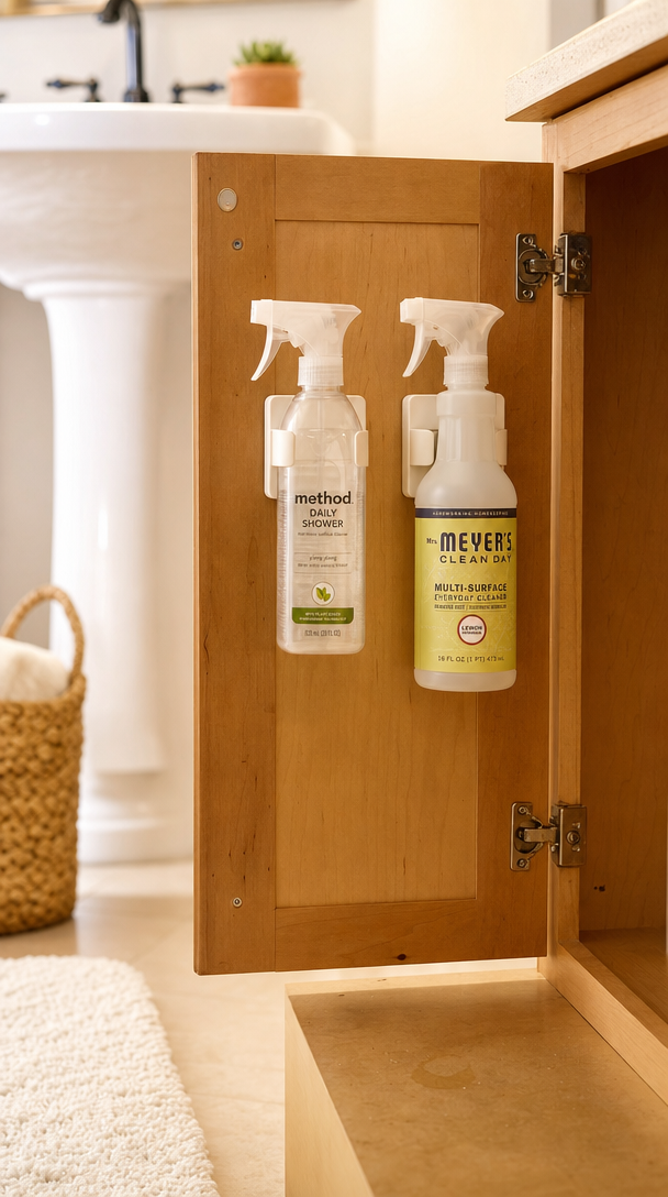 spray bottle holder wall mount in action