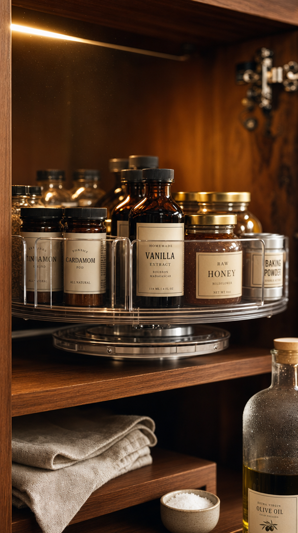 lazy susan organizer kitchen cabinet in action