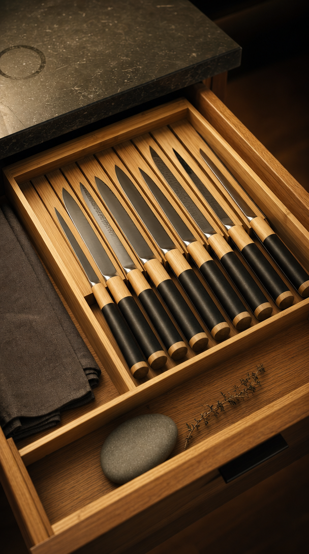 compact knife drawer organizer in action