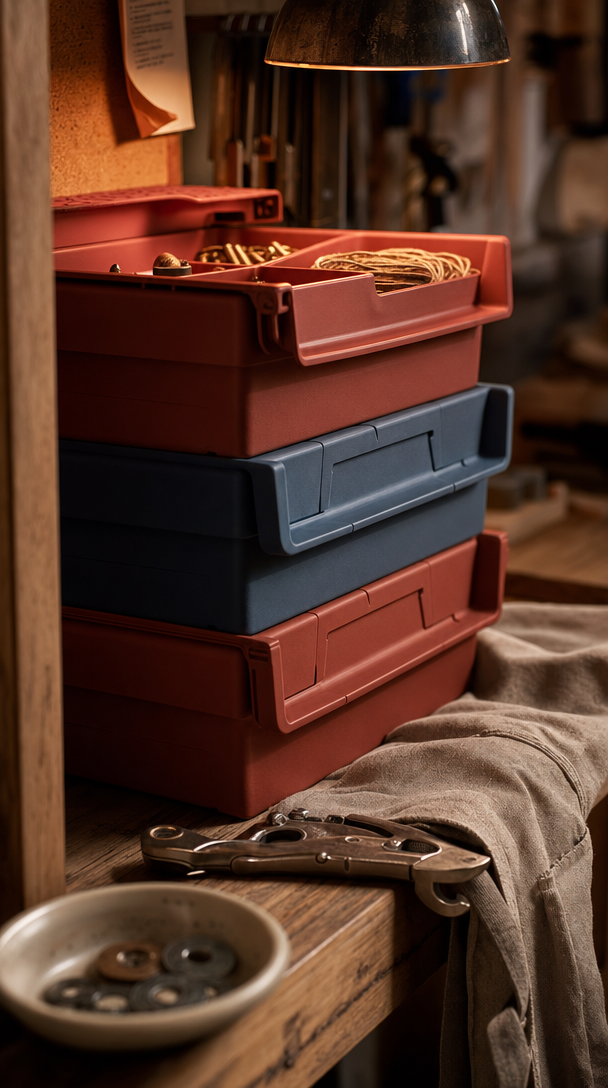 stackable plastic storage bins garage in action