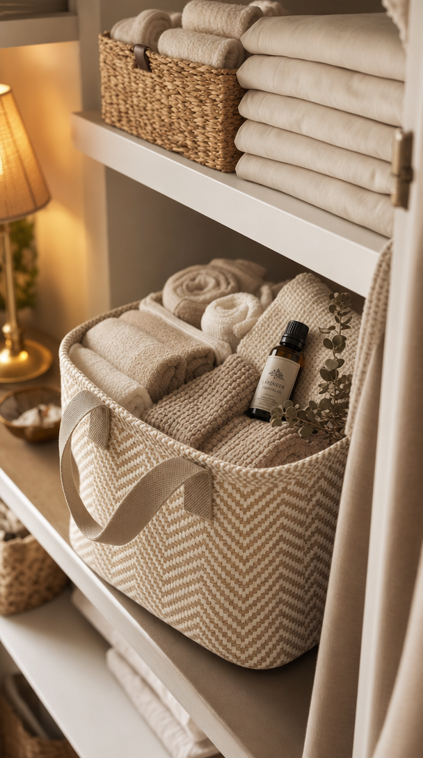 herringbone storage bin closet organizer in action