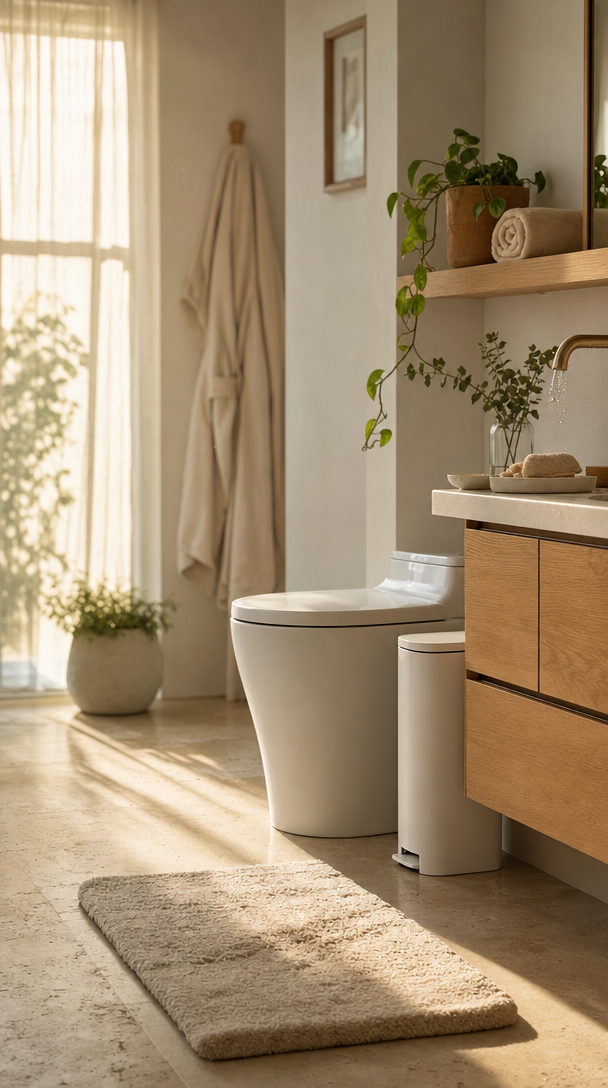 slim plastic trash can bathroom product view