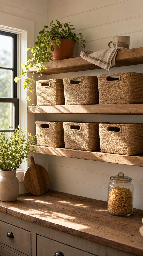 jute woven storage baskets shelves product view