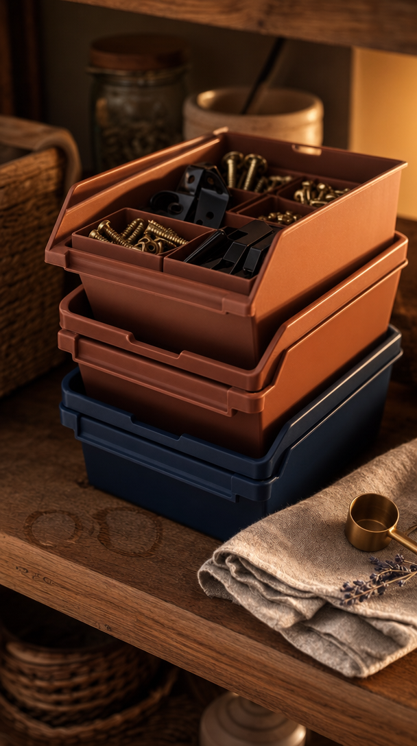 stackable plastic storage bins garage in action