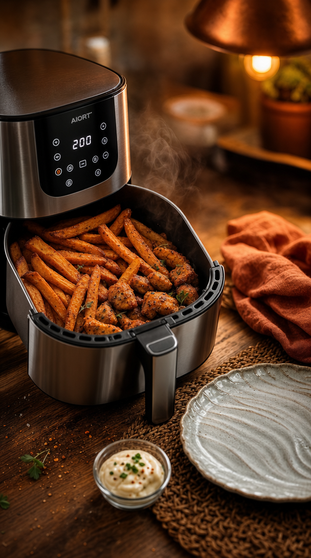 compact mini air fryer countertop in action