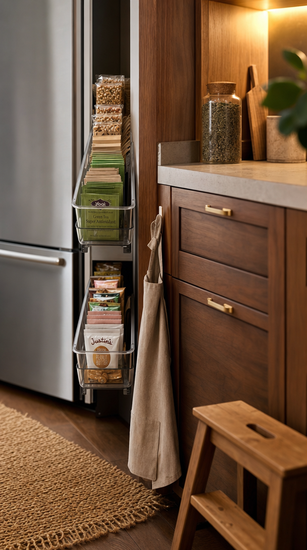 slim clear pantry storage bins in action