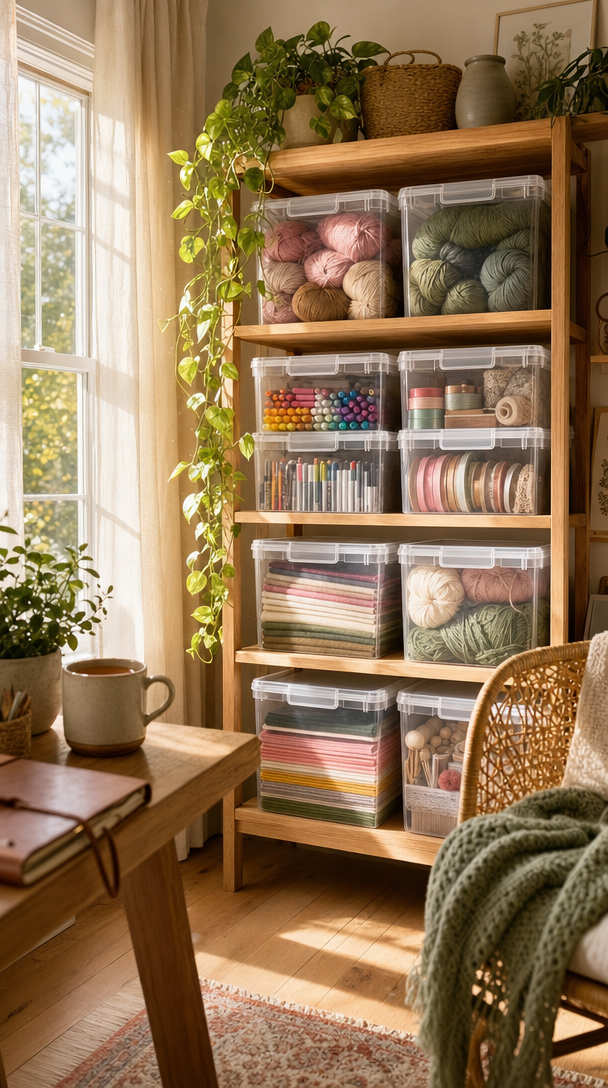 stackable craft storage bins with lids product view